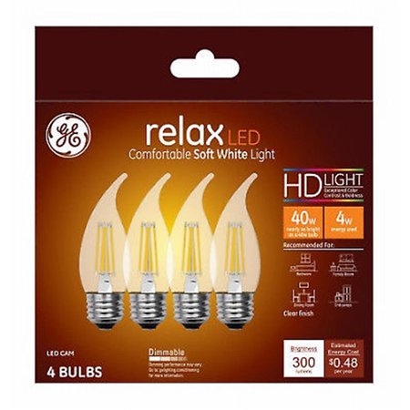 CURRENT 4W Candle Shape Soft White Light Color Clear Bulb, 4PK 240200
